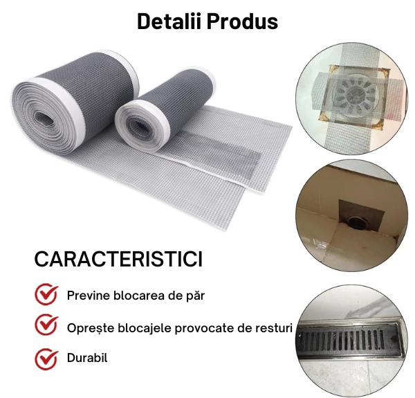 Filtru Adeziv pentru Colectarea Părului – Protecție Anti-Înfundare pentru Scurgere (5m x 7cm)